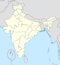 Lakshadweep in India (disputed hatched)