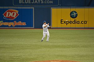 Lawrie makes the throw to first from short right field. (7984381108)