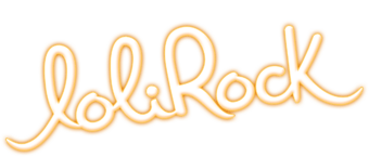 LoliRock logo in cursive writing outlined in yellow