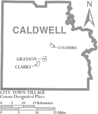 Map of Caldwell Parish Louisiana With Municipal Labels