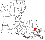 State map highlighting Orleans Parish