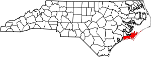 Map of North Carolina highlighting Carteret County