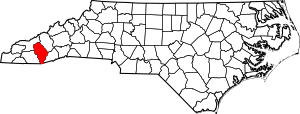Map of North Carolina highlighting Jackson County
