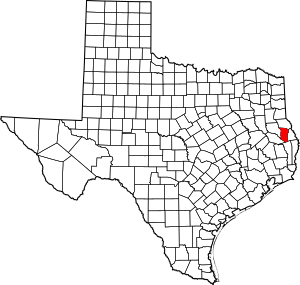 Map of Texas highlighting San Augustine County