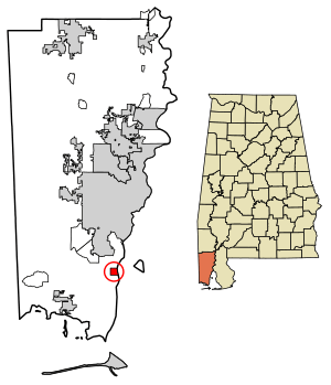 Location of Belle Fontaine in Mobile County, Alabama.