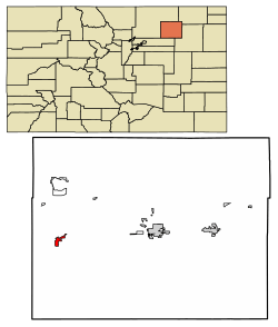 Location of Wiggins in Morgan County, Colorado.