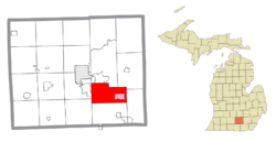 Location within Jackson County (red) and the administered community of Napoleon (pink)