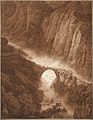 Peter Birmann - The Devil's Bridge in the Schöllenen Gorge on the Way across the St. Gotthard Pass with a Mule Train, before 1805 - Google Art Project