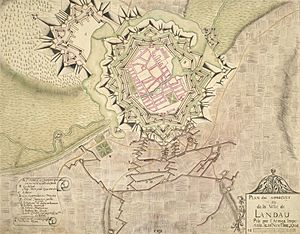 Plan des approches et de la Ville de Landau pris par l'Armee Imperiale (1704).jpg