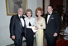 President Ronald Reagan and Nancy Reagan with Ernest Borgnine and Tova Borgnine