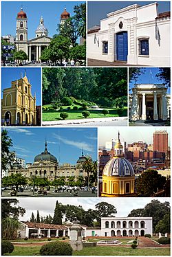 From top, left to right: San Miguel de Tucumán Cathedral, Historical House of Independence, Basilica of San Francisco, Ninth of July Park, National University of Tucumán, Tucumán Government Palace, view of Barrio Norte and the house of Bishop Colombres.