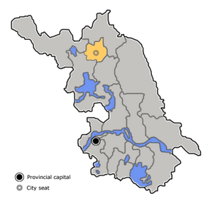 Location of Shuyang (yellow) in Jiangsu