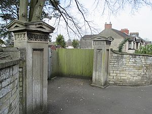 Stone gate columns at former grounds of Norton House, Midsomer Norton