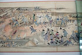 The Big Fire of 1772, picture scroll from 1869, 1 of 3 - Edo-Tokyo Museum - Sumida, Tokyo, Japan - DSC06683