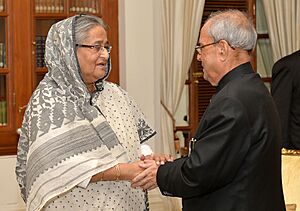 The Prime Minister of Bangladesh, Ms. Sheikh Hasina meeting the President, Shri Pranab Mukherjee, at Rashtrapati Bhavan, in New Delhi on August 19, 2015