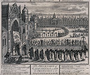 The procession of the Inquisition in Goa entering th Wellcome V0041645