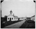 Washington, D.C. Chapel and other buildings of Armory Square Hospital, 6th and B (Independence Ave.) Sts. SW; completed U.S. Capitol in distance LOC cwpb.04314