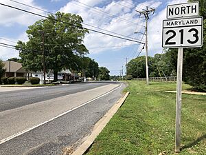 2022-06-29 15 50 06 View north along Maryland State Route 213 (Centreville Road) at Maryland State Route 18 (4-H Park Road) in Centreville, Queen Anne's County, Maryland