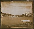A view across a bay towards the Franklin search ships under Captain Belcher's command. RMG F6907-002