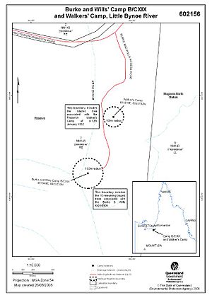 Burke and Wills' Camp B-CXIX and Walker's Camp, Little Bynoe River - boundary map (2008)
