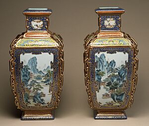 Chinese - Pair of "Famille Rose" Vases with Landscapes of the Four Seasons - Walters 492044, 492045 - Side B (cropped)