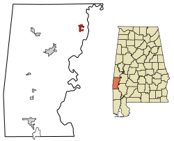 Location of Pennington in Choctaw County, Alabama.