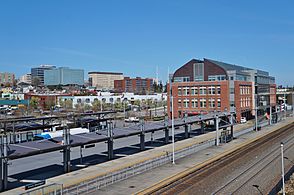Everett Station and Everett skyline, April 2020