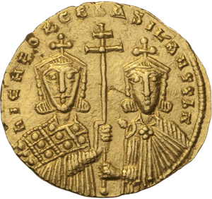 INC-3041-r Номисма стамена. Никифор II Фока, Василий II, Константин VIII. Ок. 963—969 гг. (реверс)