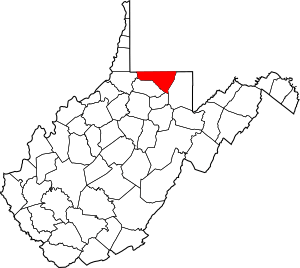 Map of West Virginia highlighting Monongalia County