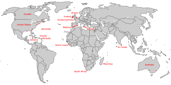 Martello towers worldwide map