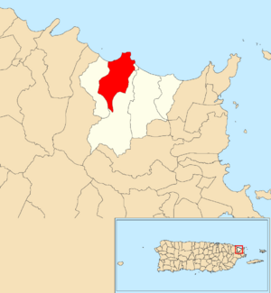 Location of Mata de Plátano within the municipality of Luquillo shown in red