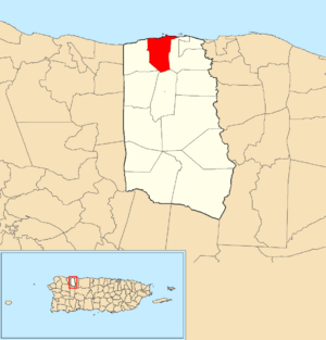 Location of Membrillo within the municipality of Camuy shown in red