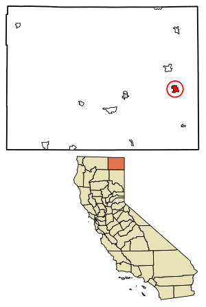 Location of Cedarville in Modoc County, California.