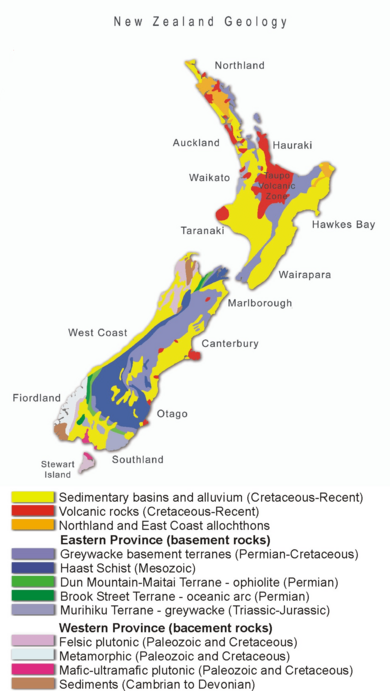 New Zealand geology map with key