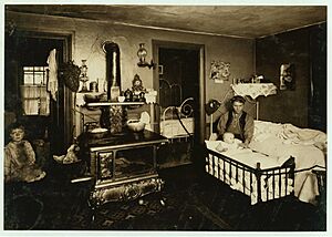 Overcrowded home of workers in cotton mill