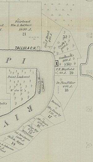 Tallula C.H. (Courthouse) on a map prepared by the U.S. government shortly after the American Civil War