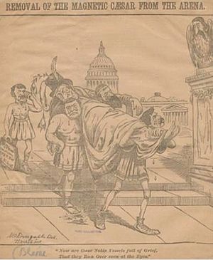 Political Cartoon archive (late 1880s), James G, Blaine vs. Julius Caesar Chappelle
