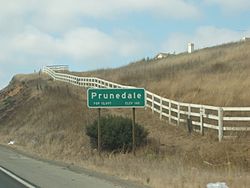 Population sign for Prunedale along northbound Highway 101.