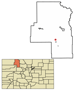 Location of Oak Creek in Routt County, Colorado.