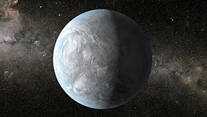This artist's concept depicts Kepler-62e, a super-Earth-size planet in the habitable zone