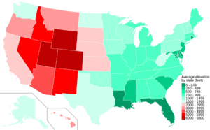 US states by average altitude