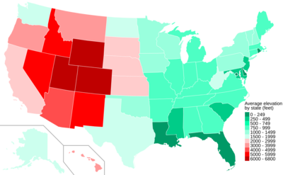 US states by average altitude