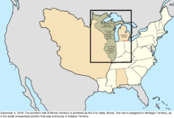 Map of the change to the United States in central North America on December 3, 1818