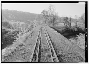 View from north to south atop bridge - Augwick Creek Bridge, Aughwick, Huntingdon County, PA HAER PA,31-AUGH,1-5