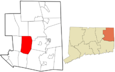 Hampton's location within Windham County and Connecticut