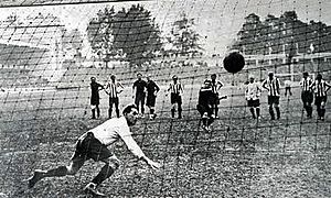 1920 Olympic football final (Belgium v. Czechoslovakia), penalty Coppée