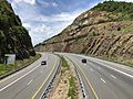 2019-07-14 13 12 11 View west along Interstate 68 and U.S. Route 40 (National Freeway) from the Victor Cushwa Memorial Bridge as it passes through the Sideling Hill Road Cut in Forest Park, Washington County, Maryland