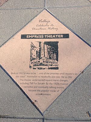 A plaque on the street about the Empress Theater in Vallejo