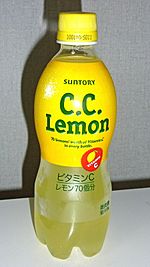 A 500ml bottle of C.C. Lemon.
