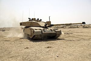 Challenger 2 Main Battle Tank patrolling outside Basra, Iraq MOD 45148321